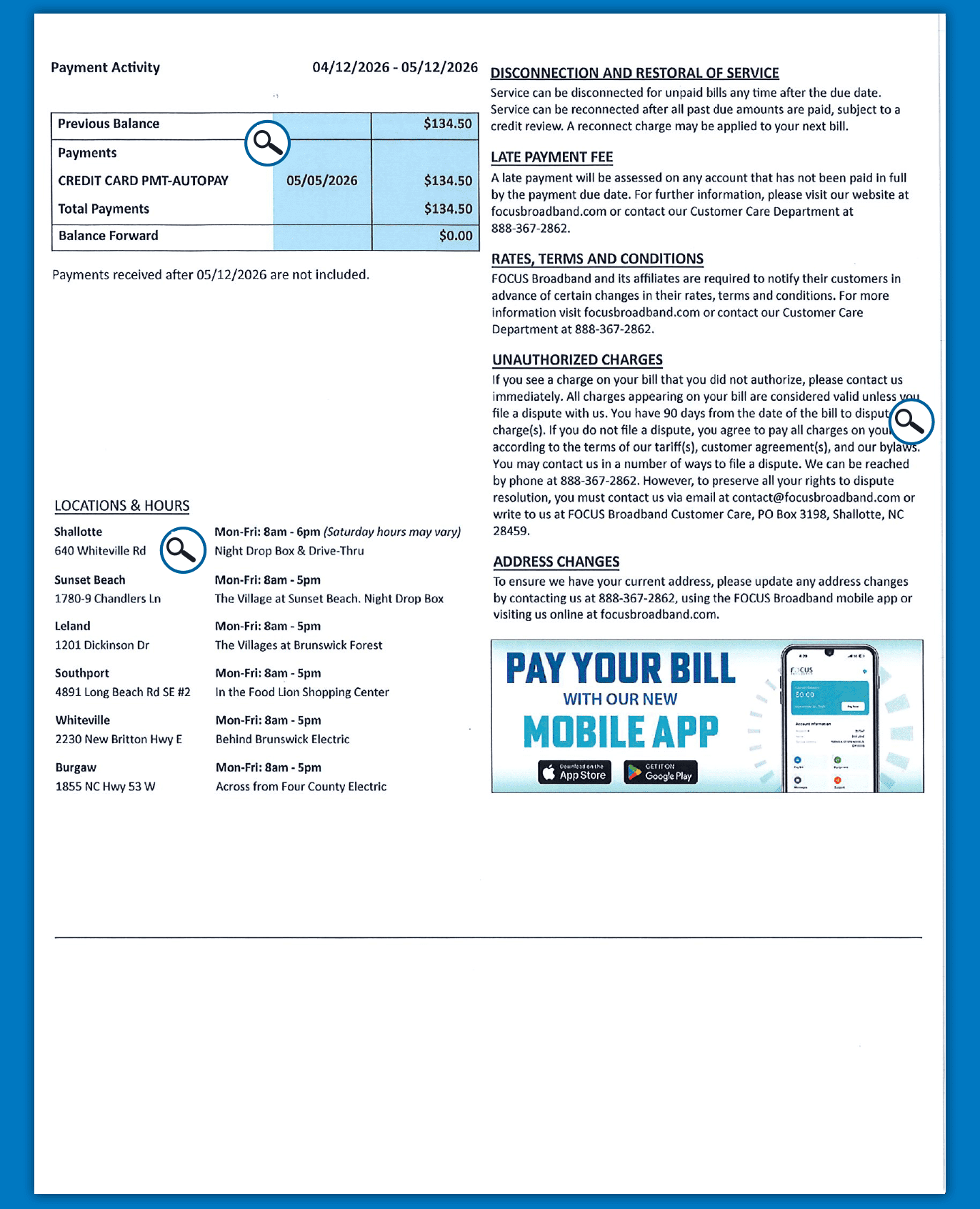 Understanding Your FOCUS Broadband Bill