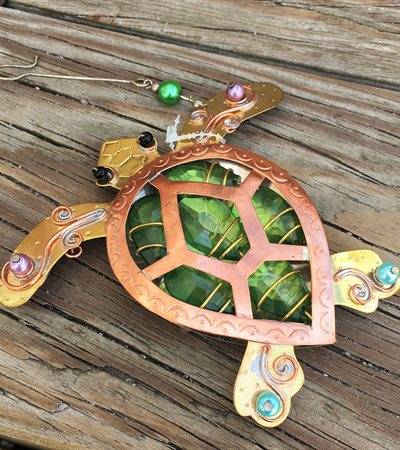 Metal and Glass Turtle Ornament