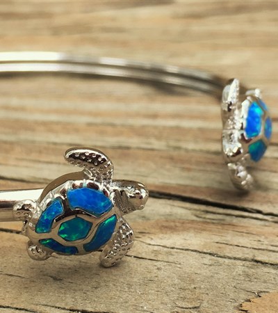 SS Bangle bracelet Turtle Opal