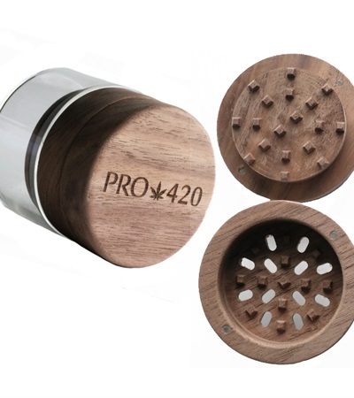 PRO 420 Custom Wood Herb Grinder & Glass Storage Jar