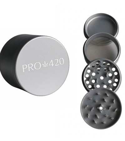 PRO 420 Ceramic Herb Grinder- 63mm Diameter-4 Piece Professional Herb & Marijuana Grinder-Silver